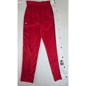 Starter Men Red Snap Button Side Stripe Track Pants Medium Athletic Joggers